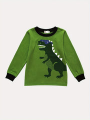 Boys Dinosaur Graphic Print Pajama Set, Long Sleeve Tee & Pants