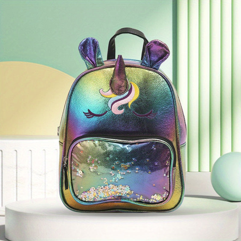 Kids Cartoon Sequins Backpack Waterproof PU Leather