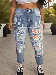 American Flag Patchwork Jeans Distressed Denim Pants