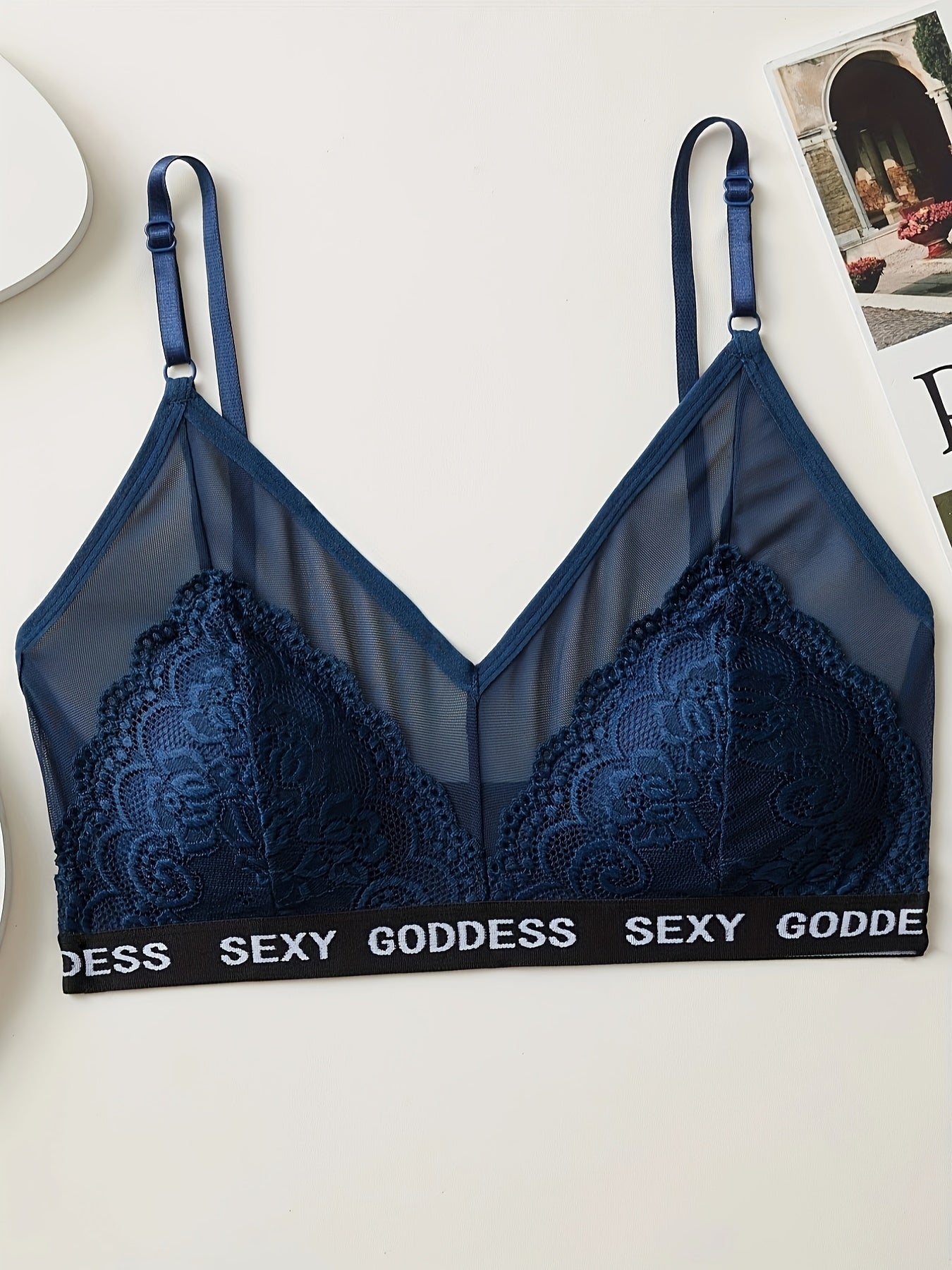 Lace Wireless Bra, Comfy & Breathable Letter Print Women's Lingerie