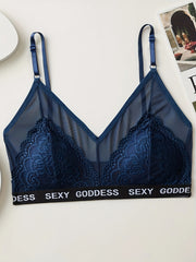 Lace Wireless Bra, Comfy & Breathable Letter Print Women's Lingerie
