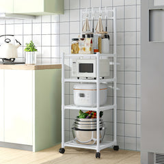 4-Layer Kitchen Shelf with Pulley and Hook, Pot Storage Rack