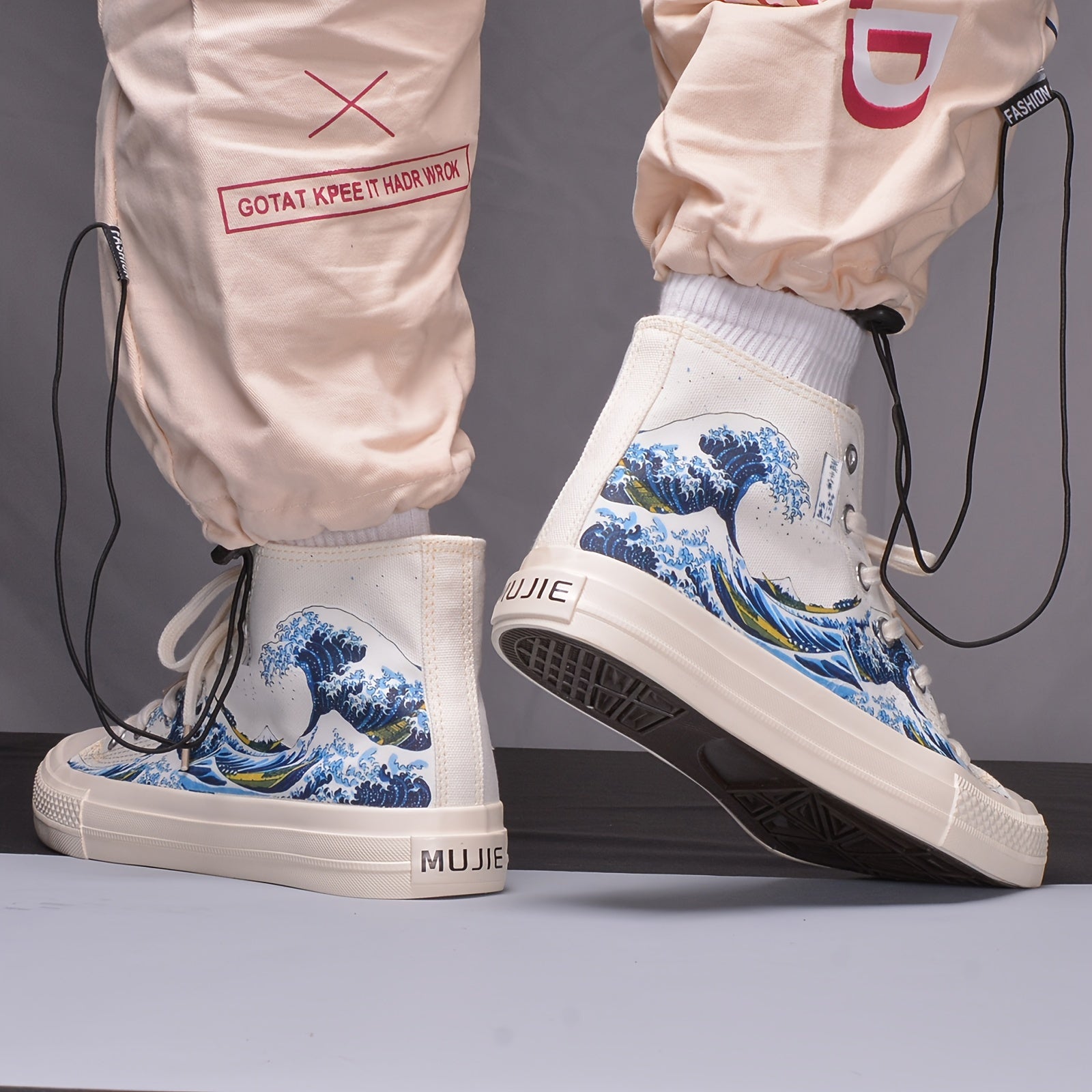 Men's Tide Print High Top Lace Up Canvas Sneakers