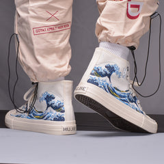 Men's Tide Print High Top Lace Up Canvas Sneakers