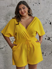 Solid Batwing Sleeve Romper with Pockets
