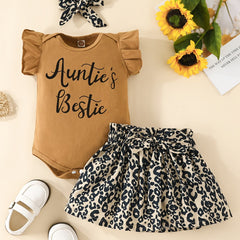 Leopard Print Romper Skirt & Headband Set for Baby Girls
