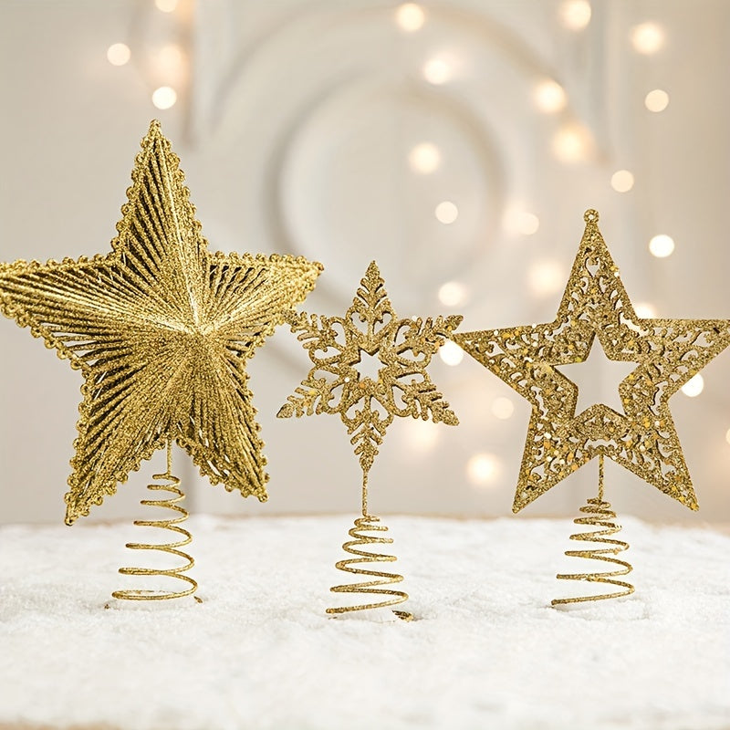 Golden Iron Hollow Five-pointed Star Christmas Tree Topper