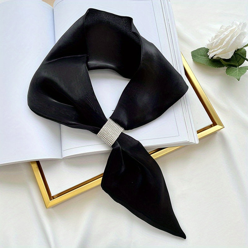 Skinny Satin Ribbon Neckerchief with Rhinestone Knot Decor