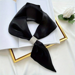 Skinny Satin Ribbon Neckerchief with Rhinestone Knot Decor