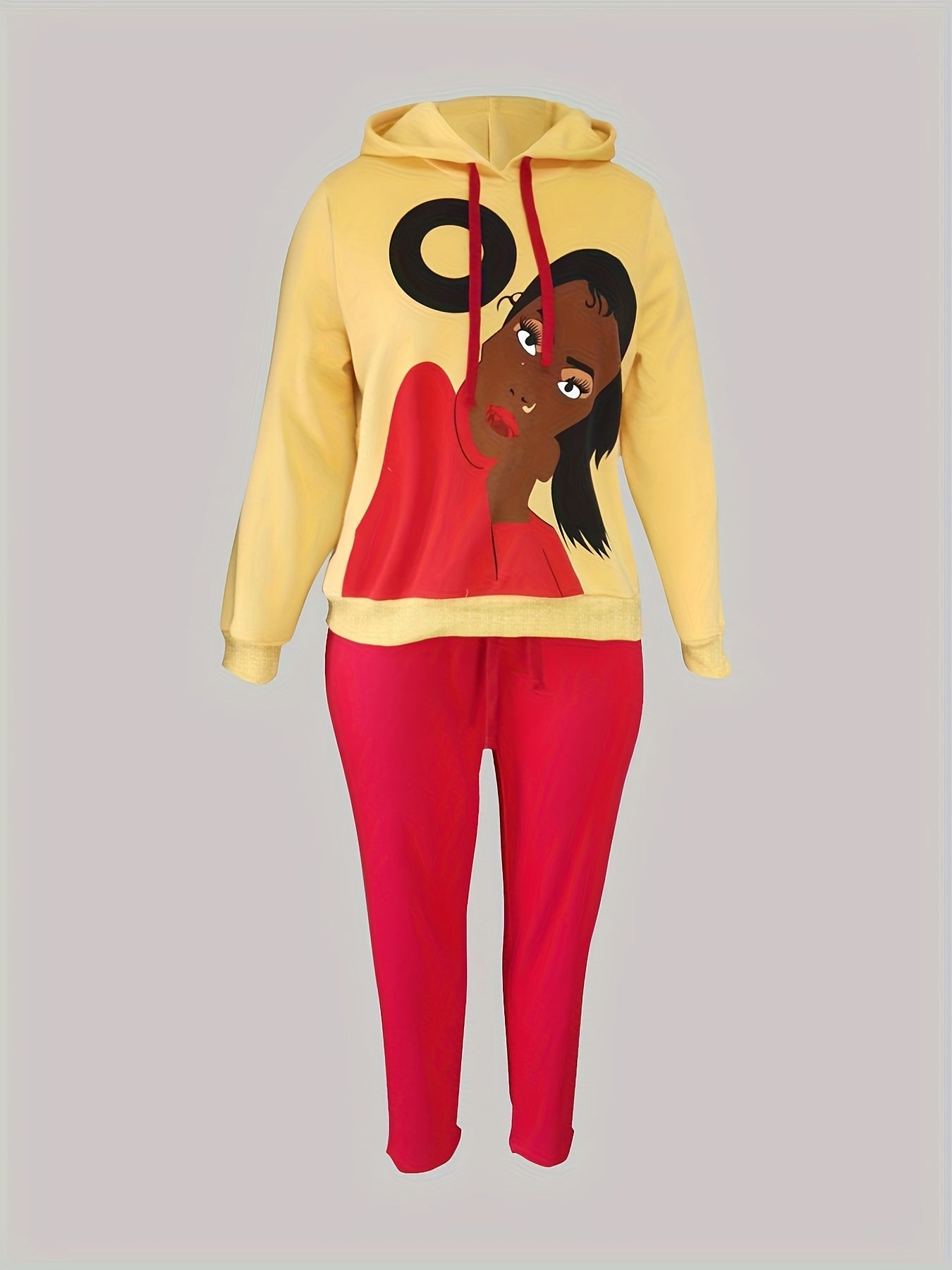 Women's Plus Size Cartoon Figure Print Hoodie & Pants Set
