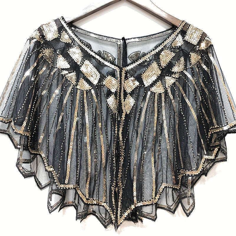 Women's Sequins Cape Vintage Embroidery Evening Party Shawl