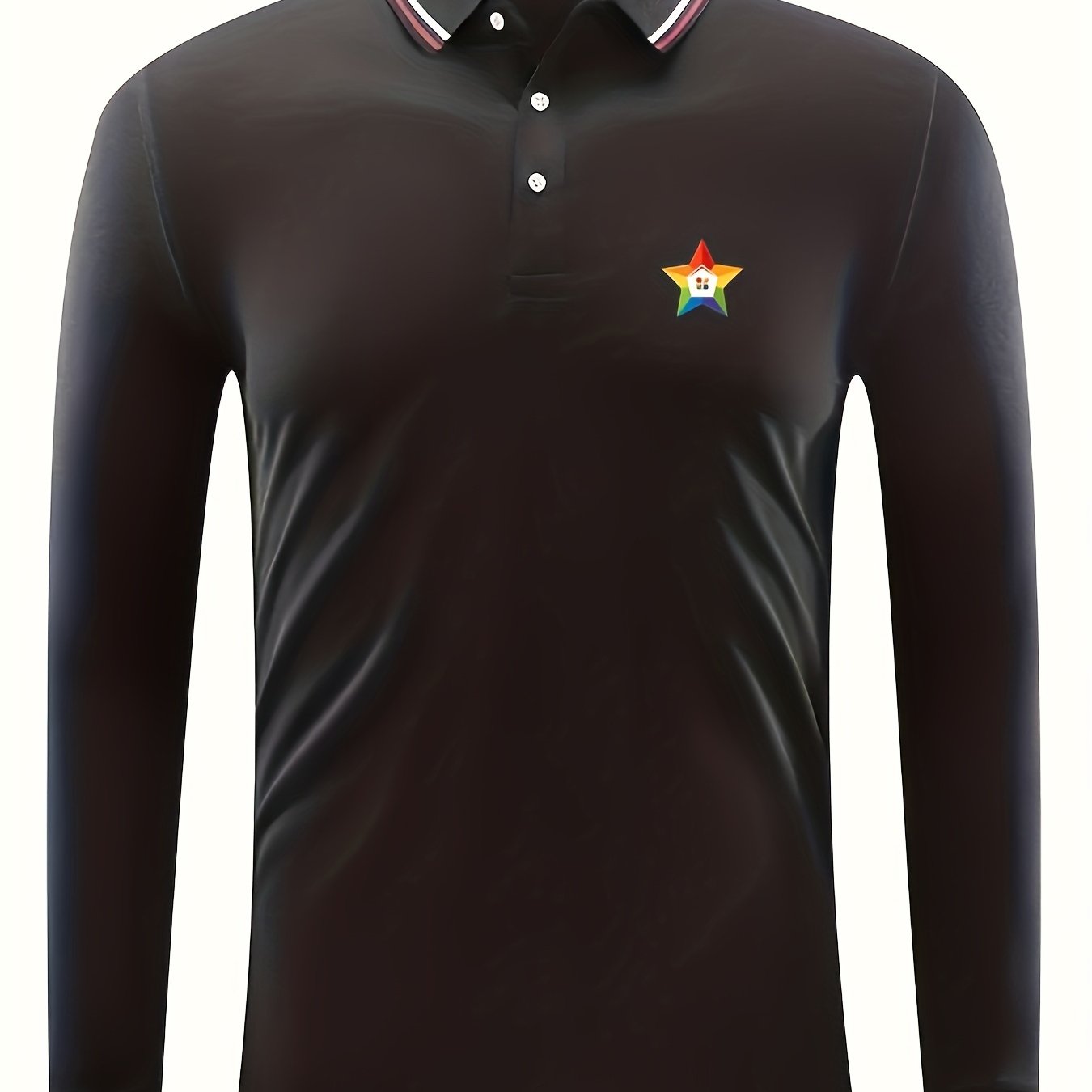 Men's Star Print Polo Shirt Casual Long Sleeve Button Up Shirt