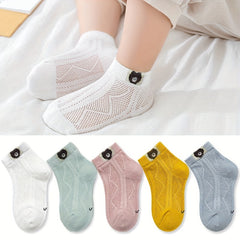 5 Pairs Cartoon Bear Socks for Toddlers & Kids Spring & Summer