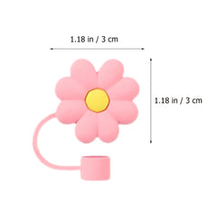 Cartoon Flower Straw Cover Reusable Silicone Straw Lid Cup Accessories