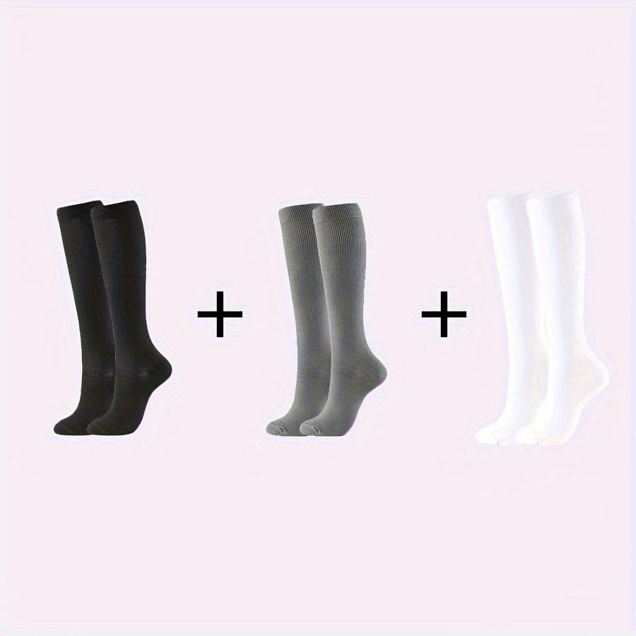 3 Pairs Knee High Compression Socks for Men and Women - Athletic Foot Support