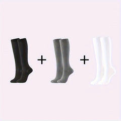 3 Pairs Knee High Compression Socks for Men and Women - Athletic Foot Support