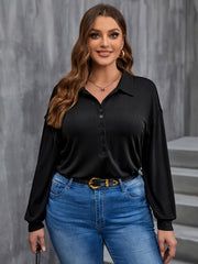 Casual Blouse Women's Plus Solid Long Sleeve Polo Neck Blouse