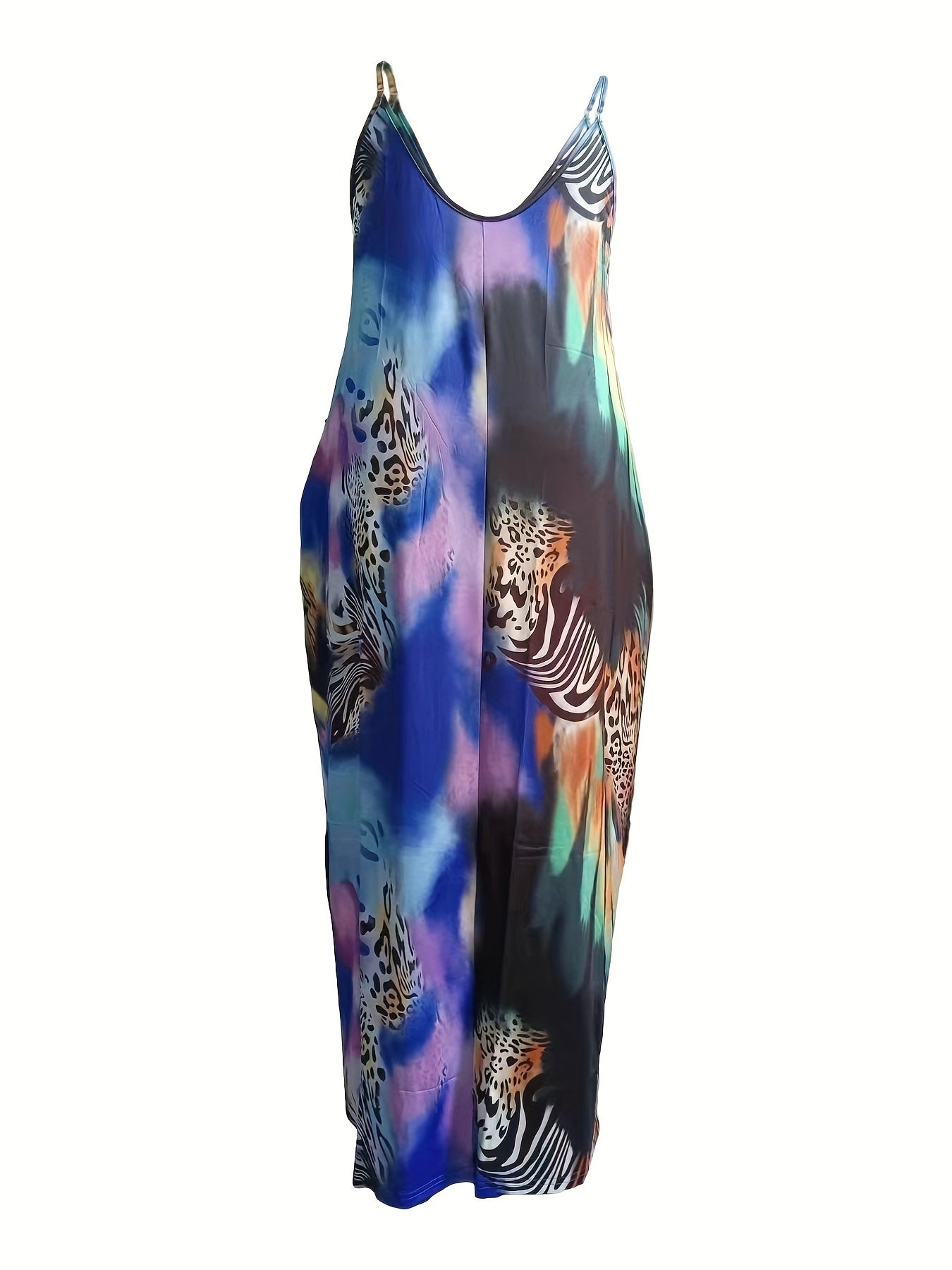 V Neck Cami Maxi Dress Graphic Print Women's Plus Slight Stretch