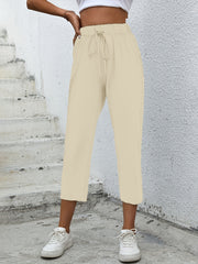 High Waist Drawstring Cropped Pants Women's Clothing
