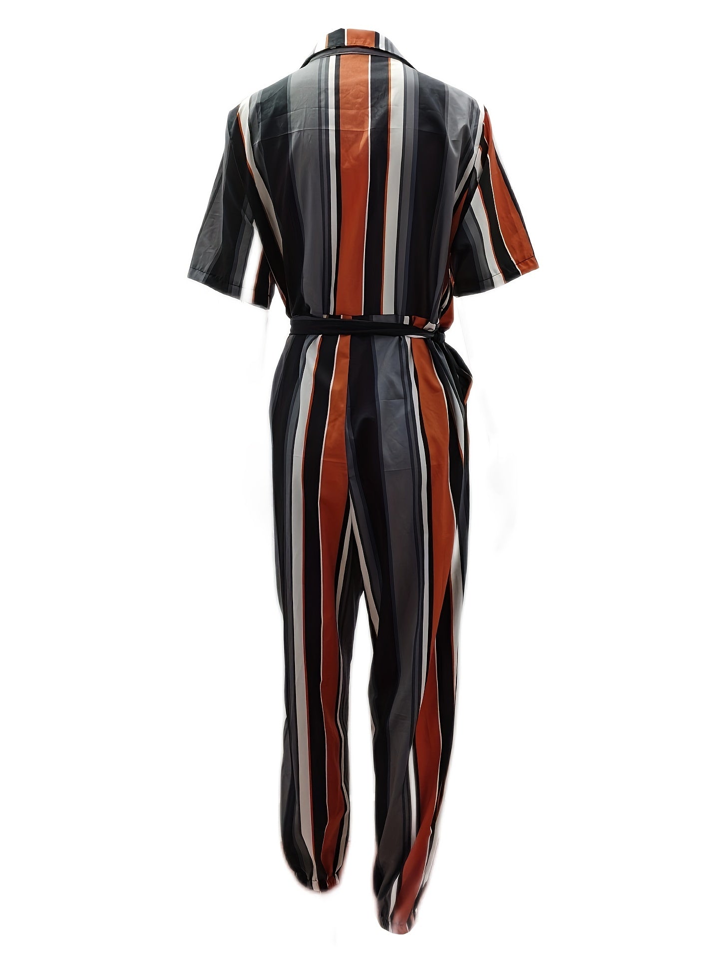 Striped Button Front Jumpsuit Short Sleeve Casual Summer Women's Clothing