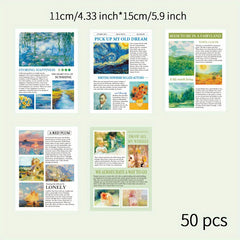 50 Sheets Retro Art Style DIY Journal Decoration Background Paper Pack