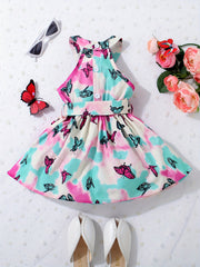 Cute Tie Dye Butterfly Halter Dress for Baby Girls