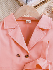 2pcs Girls Puff Sleeve Blazer & Belted Cami Dress