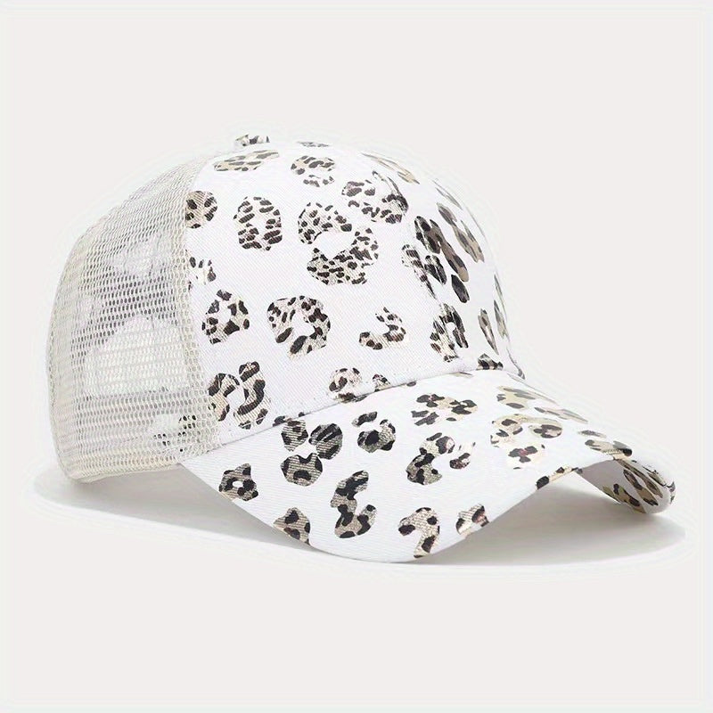 Leopard Ponytail Hole Adjustable Baseball Cap Hip Hop Hat