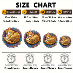 Colorful Dreaming Cat Wooden Puzzle Animal Shaped Jigsaw Brain Exercise