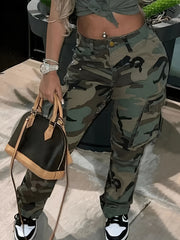 Camo Print High Stretch Cargo Jeans