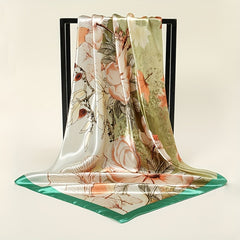 Maple Leaf Flower Print Bandana Satin Square Scarf Silk Shawl Women