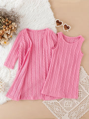 2pcs Baby Girl Knitted Vest Dress & Coat Kids Comfy Cotton