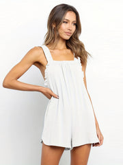 Ruffle Trim Sleeveless Romper Pocket Solid Casual Jumpsuit