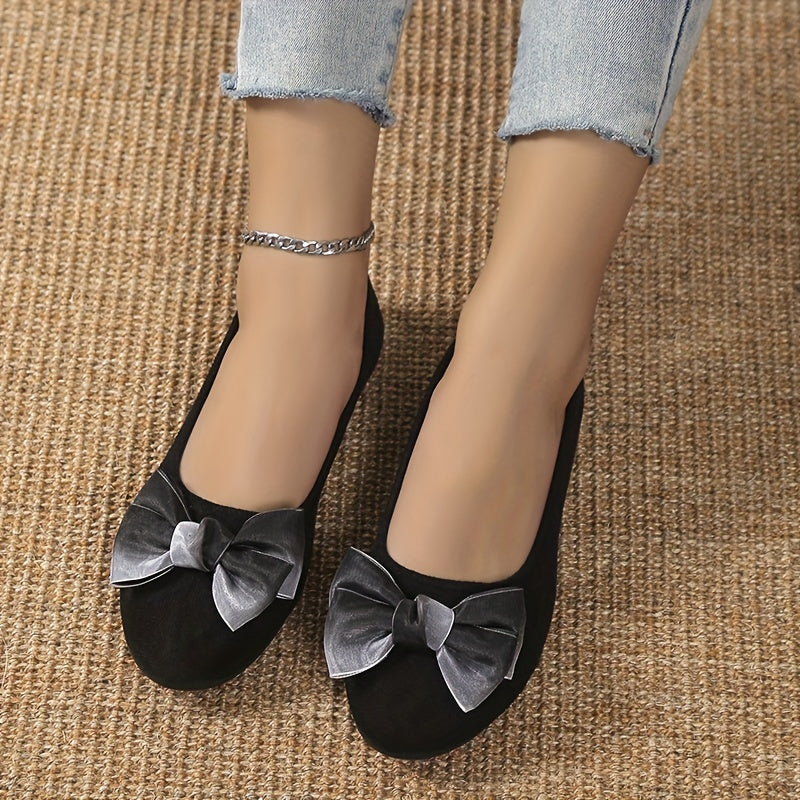 Women's Bowknot Flat Shoes Slip On Soft Sole Shoes Dress Ballet Flats