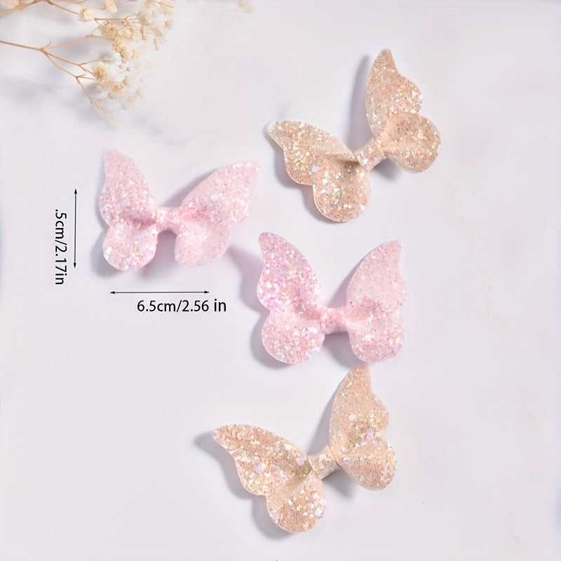 4pcs Girls Butterfly Hair Clip Set Glitter Sequin Side Clip Headwear Gift