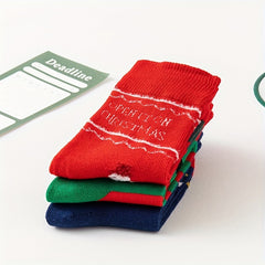 3 Pairs Kids Christmas Socks, Red Cartoon Sleeves, Thick Fleece Warm Socks