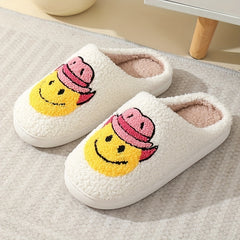 Women's Cartoon Smiley Face Slippers Plush Lined Winter Sandals