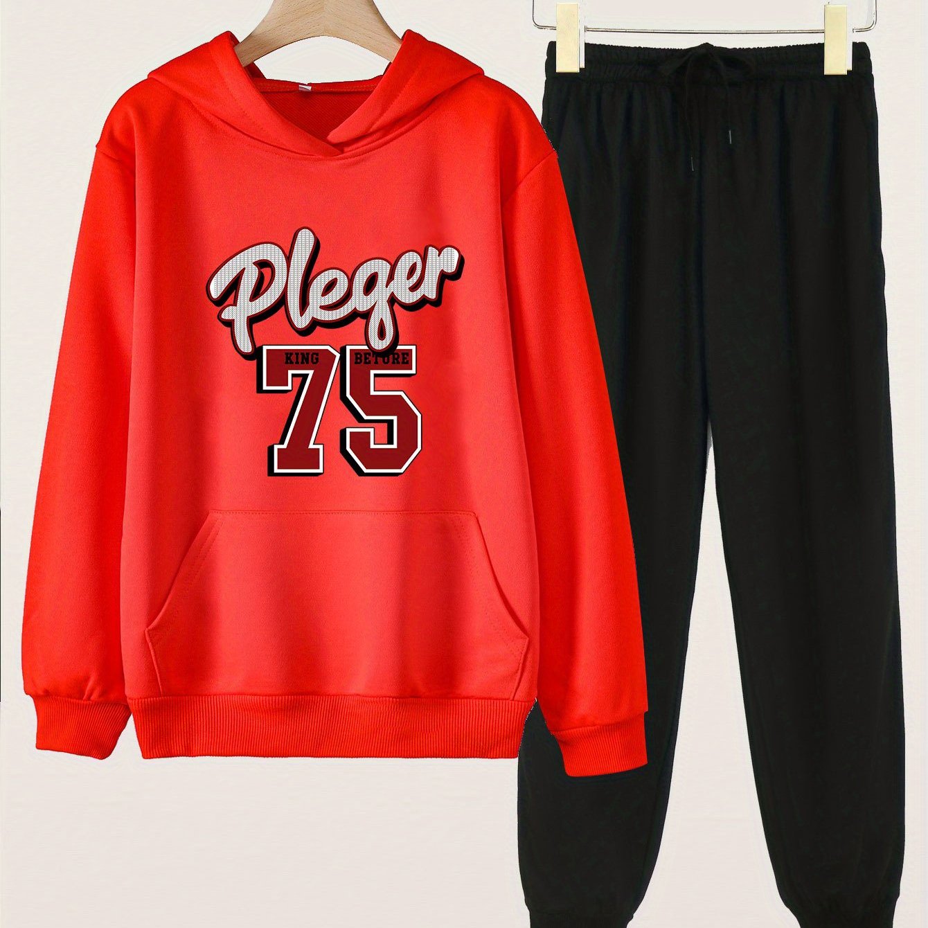 2pcs Pleger 190 Print Hooded Outfit For Girls Hoodie & Comfy Pants Set