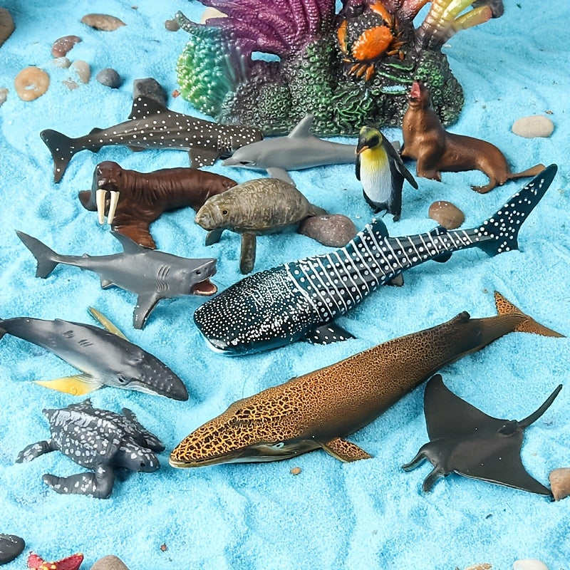16pcs Mini Ocean Animal Figurines: Sharks, Whales & Manatee - Party Decoration