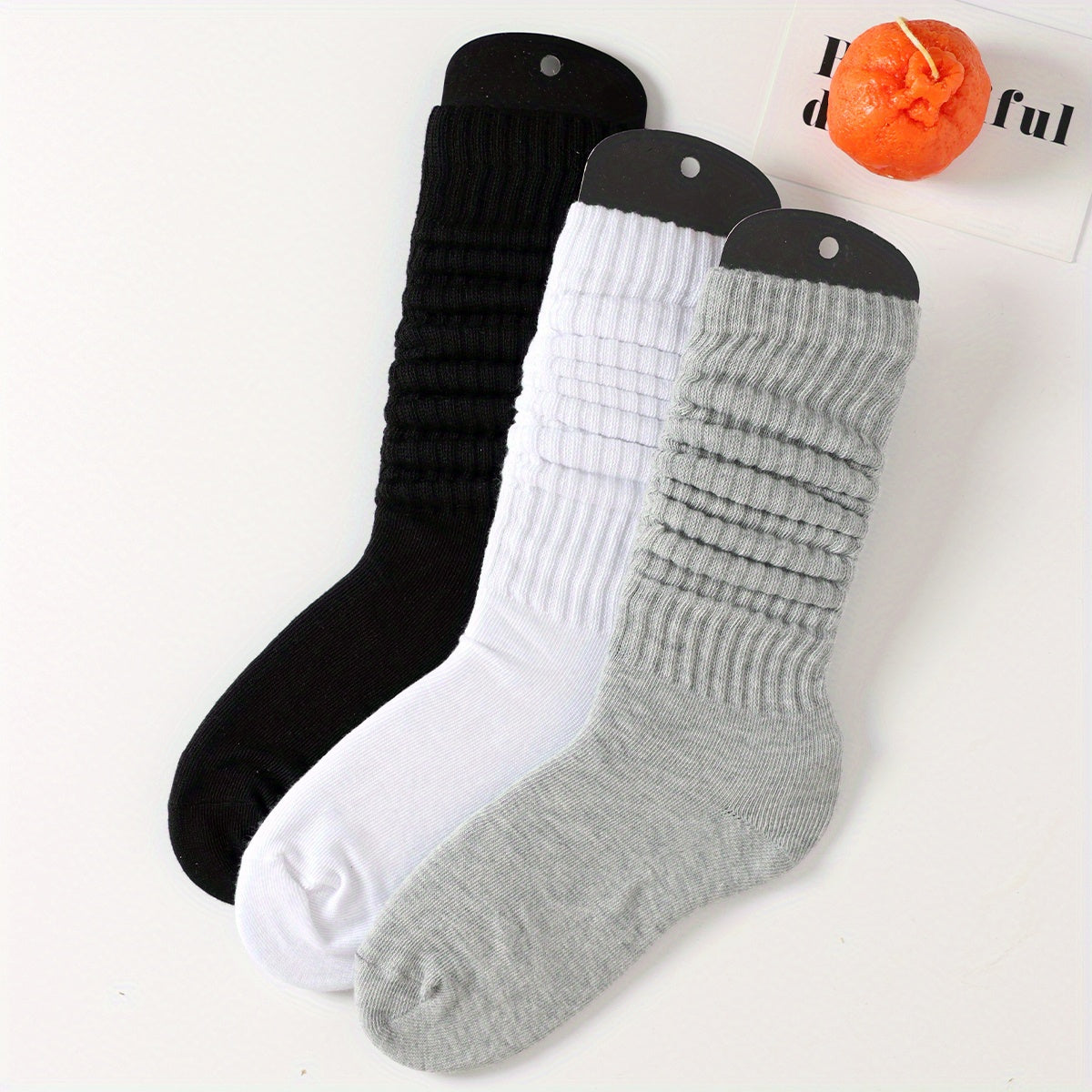 3 Pairs Solid Socks Comfy & Breathable All match Socks Women's Stockings