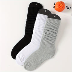 3 Pairs Solid Socks Comfy & Breathable All match Socks Women's Stockings