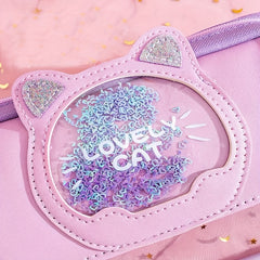 Purple Pencil Case Large Capacity Cat Head Pencil Bag for Girls Student