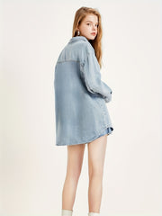 Loose Fit Long Sleeves Denim Shirt Women's Clothing