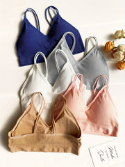 4pcs Ribbed Wireless Bras Double Straps Everyday Bra Women's Lingerie