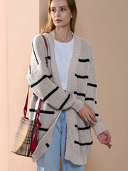 Stripe Print Open Front Cardigan