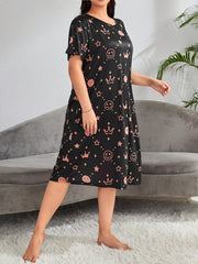 Nightdress Women's Plus Cartoon & Star Print Short Sleeve Sleep Dress