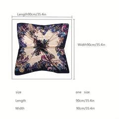 Navy Satin & Cashew Print Square Scarf 88x9cm for Men
