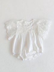 Baby Girls Lace Sleeve Cotton Onesie for Summer
