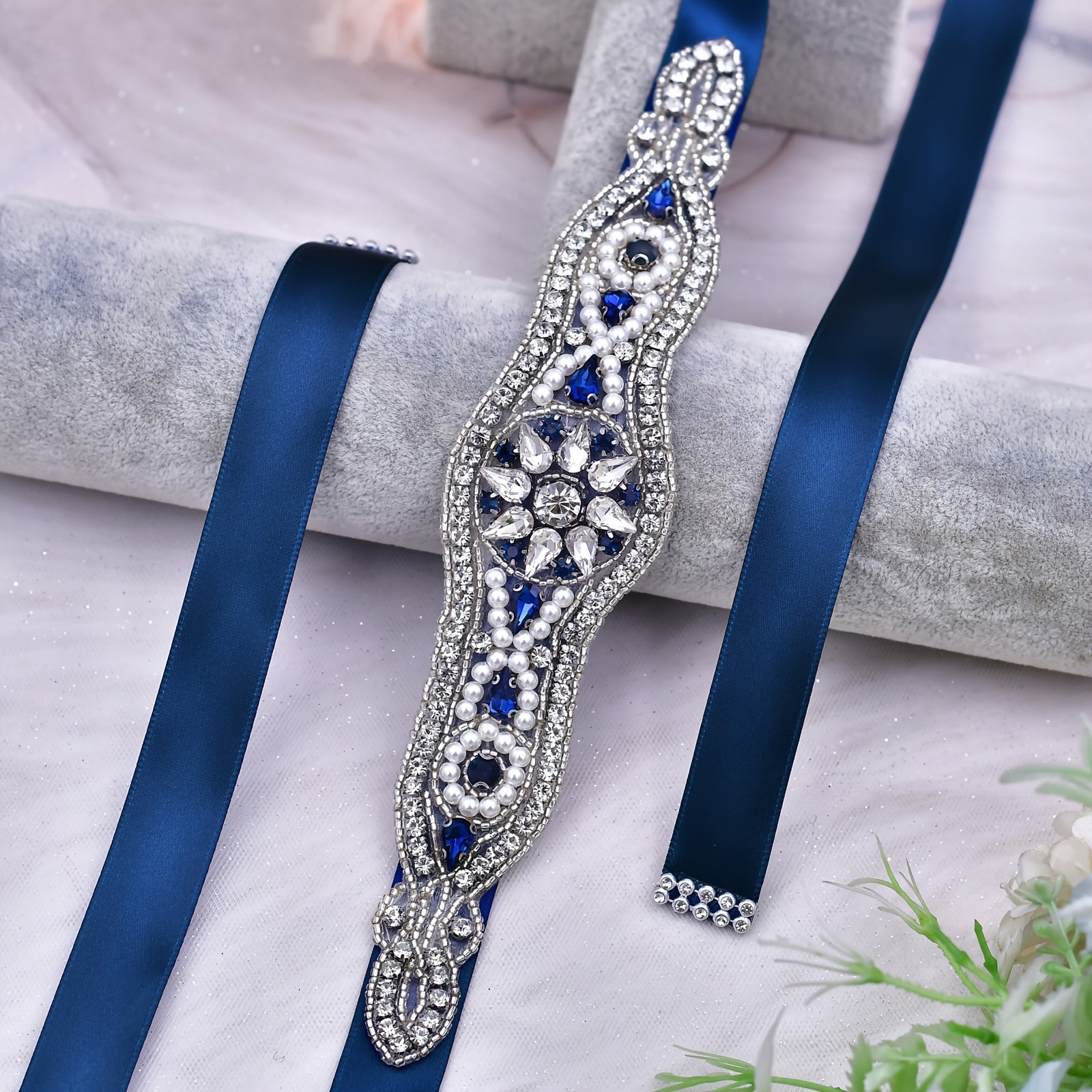 Rhinestone & Faux Pearl Bridal Sash for Parties
