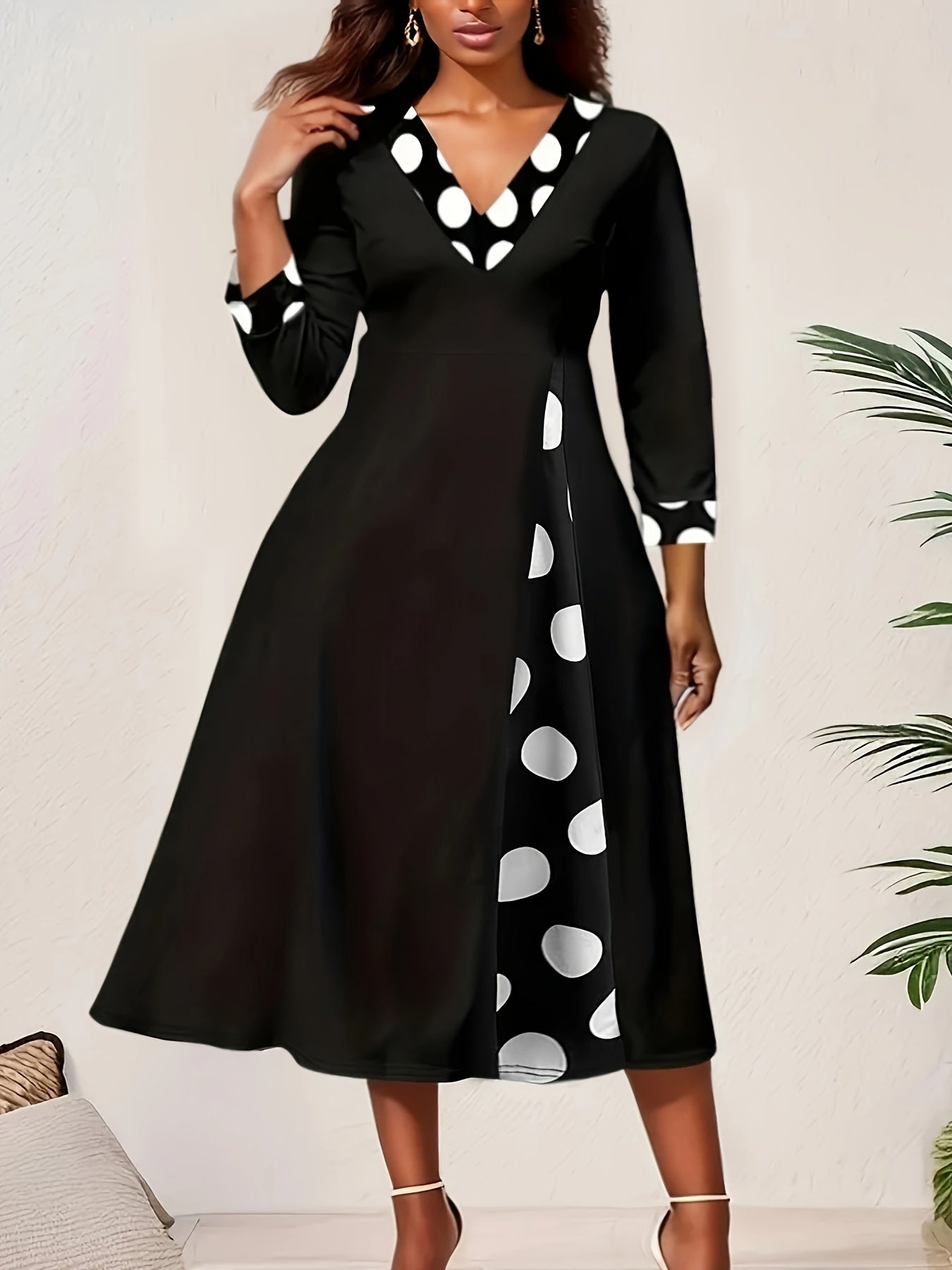 Colorblock Dot Print Maxi Dress